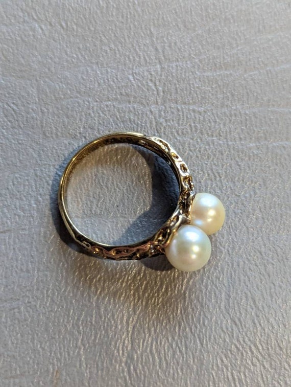 Brutalist Pearl Sterling Silver Ring-Vintage Gold… - image 5