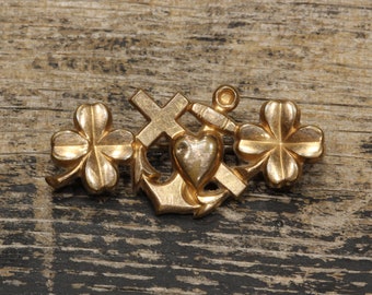 Victorian Faith, Hope & Charity Brooch Pin, Antique Rose Gold Filled Jewelry