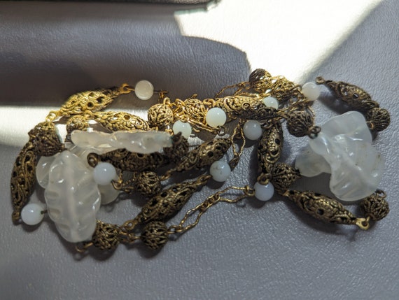Art Deco Czech Glass Necklace-Antique Opaline Mol… - image 6