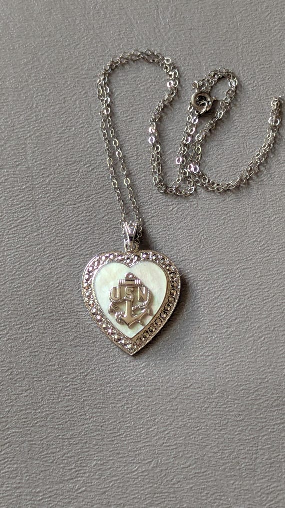 Vintage Sterling Silver Heart Pendant – Marcasite, Mother of Pearl