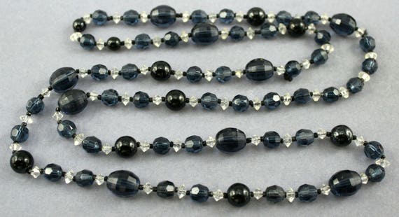 Art Deco Czech Necklace Faceted Blue Crystal Bead… - image 5