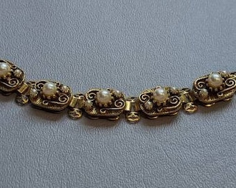 Victorian Revival Faux Pearl Panel Bracelet-Vintage Costume Jewelry