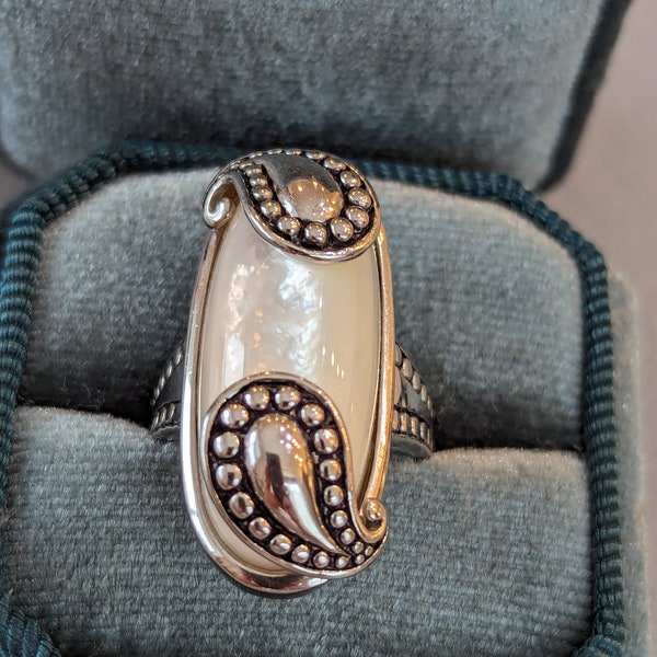 Vintage CFJ Thailand Mother of Pearl Sterling Silver Ring-925 Fine Statement Ring Jewelry-Gift for Her