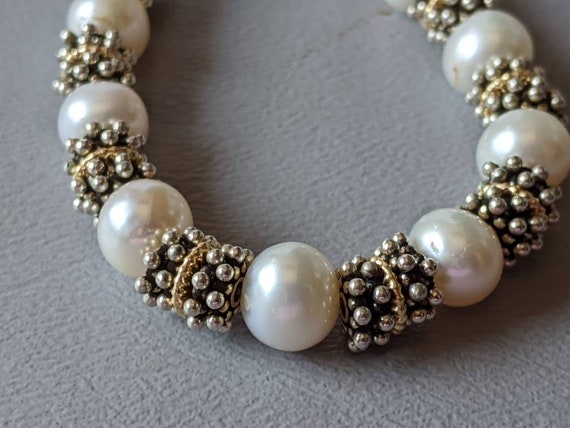 Signed P Pearl Sterling Silver Beaded Necklace-Fi… - image 2