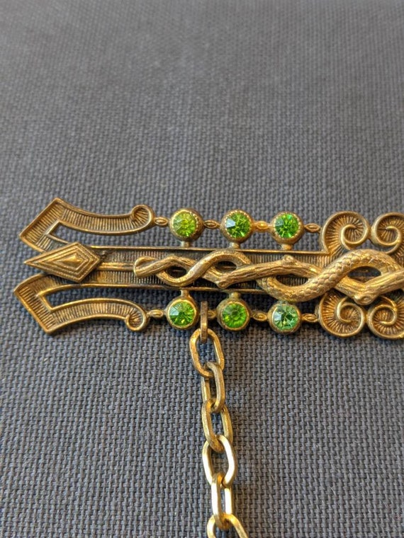 Victorian Snake Serpents Gold Filled Peridot Past… - image 2