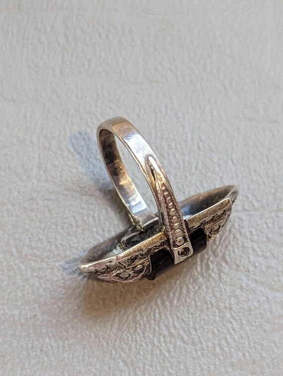 Art Deco Onyx Marcasite Ring-antique Sterling Silver