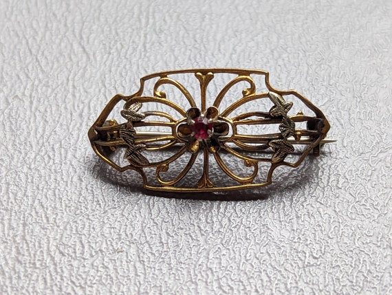 Victorian Ruby Paste 10k Gold Filled Pin-Antique … - image 4