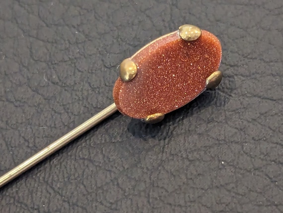 Buy Antique Goldstone Stick Pin-10k GF Victorian Era Hat  display picture 1