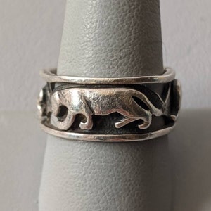 Sterling Silver Multi Animal Band Ring-Fine Vintage Unisex Elephant Cougar Dolphin Ring