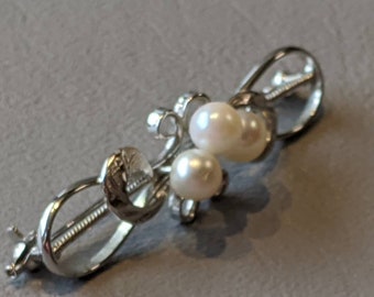 Broche vintage de perla de Akoya: joyería japonesa de plata de ley