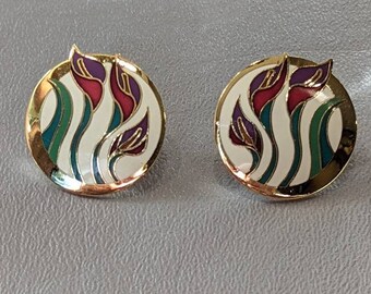 Laurel Burch Lilies dla Les Enamel Kolczyki-Wycofane Kolczyki Cloisonne W Stylu Guzików