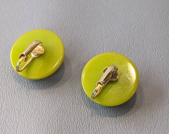 Green Bakelite Button Earrings-Vintage Bakelite J… - image 5