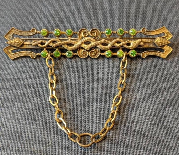 Victorian Snake Serpents Gold Filled Peridot Past… - image 1