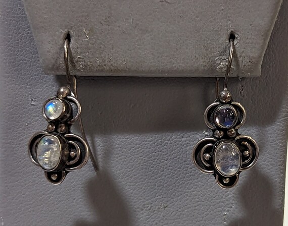 Sterling Silver Moonstone Drop Earrings: Boho Gemstone Dangles