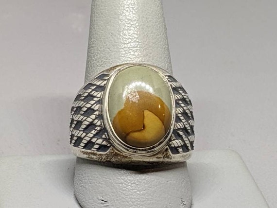 Vintage Masculino Southwestern Agate Sterling Silver Ring Tamano 10 Signed WCG Old Pawn Ring Etsy Mexico