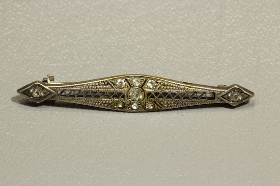Edwardian Sterling Silver Paste Bar Brooch Pin, Antique 