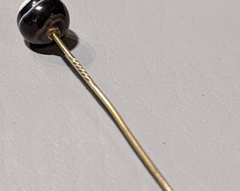 Antique 9ct Gold Agate Stick Pin - Victorian Hat Pin