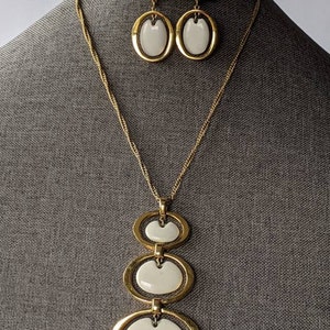 Crown Trifari Enamel Mod Parure Set-Vintage 1970s Era Modernist Jewelry-Designer Signed Necklace Bracelet Earrings