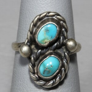 Old Pawn Turquoise Ring-Southwestern Turquoise Sterling Silver Ring, Vintage Ring, Navajo Fine Ring Size 3