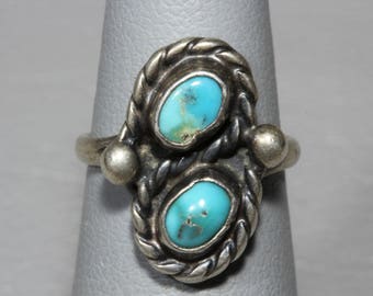 Vintage Navajo Turquoise Sterling Silver Ring, Size 3