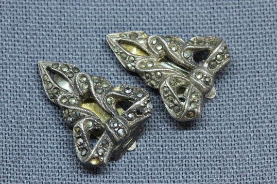 Art Deco Marcasite Sterling Silver Earrings-Vinta… - image 4