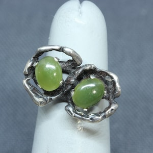 Brutalist Jade Sterling Silver Ring-Fine Organic Artisan Jewelry-Vintage Jade Ring