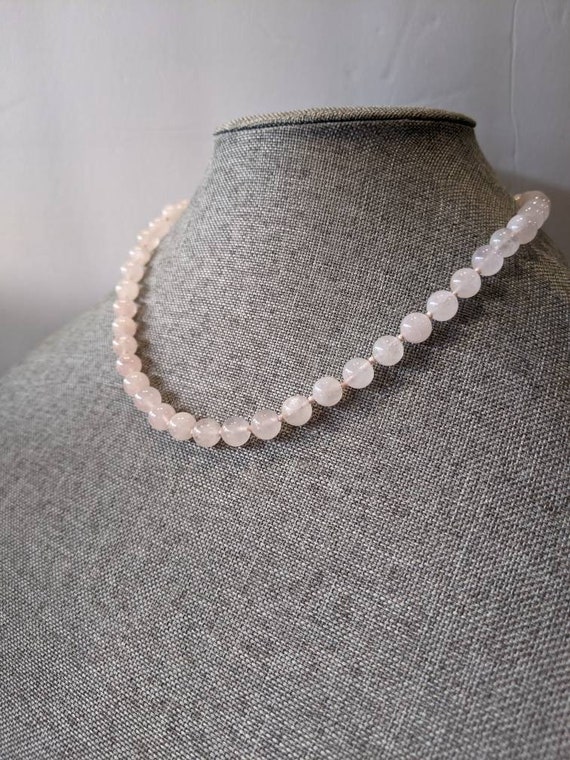 Vintage Rose Quartz Bead Necklace-Single Strand H… - image 4