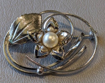 Japan Akoya Pearl Sterling Silver Brooch-Fine Vintage Six