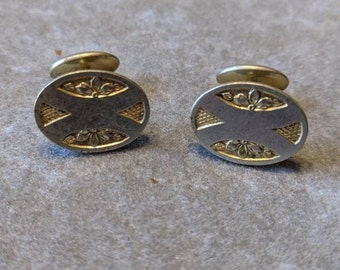 Antique Gold Filled Cuff Links: Etched Floral Design, Signed G & B Co.