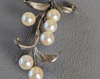 Japan Akoya Pearl Sterling Silver Brooch-fine Vintage Six