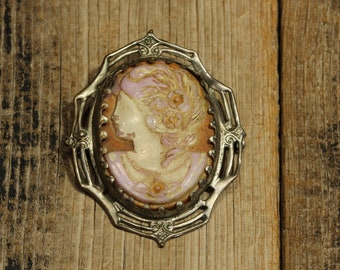 Cadre en argent sterling camée en verre antique, bijoux édouardiens antiques fins