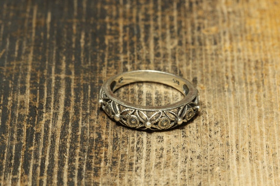 Sterling Silver Signed D Band Ring-Filigree Jewel… - image 2