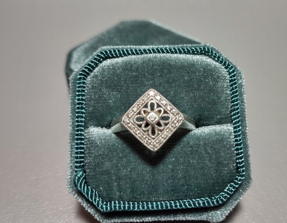 Diamond Art Deco Style Ring-Sterling Silver Desig… - image 5