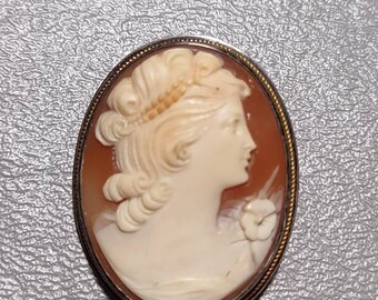 Casco antiguo Broche Cameo Colgante-Fino Plata de ley Tallado Cameo-Art Deco Era Cameo