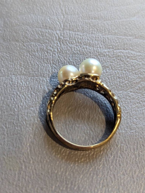 Brutalist Pearl Sterling Silver Ring-Vintage Gold… - image 6