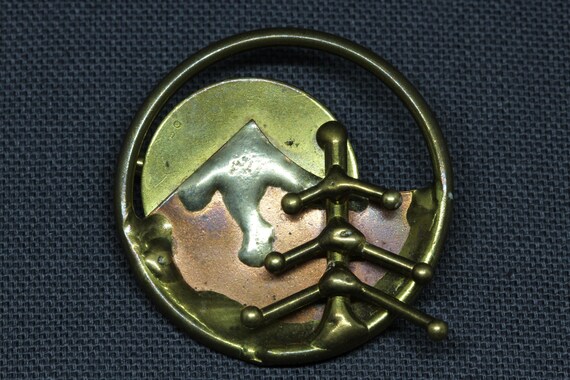 Vintage Mixed Metals Mountain Brooch Pin-Artisan H