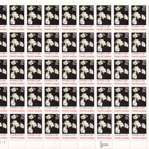 NORTH CAROLINA DOGWOOD White Blossoms Constitution Ratification Sheet of 50 Mint Stamps in Sheet (Trimmed by Scanner) but okay. FreeUSA Ship