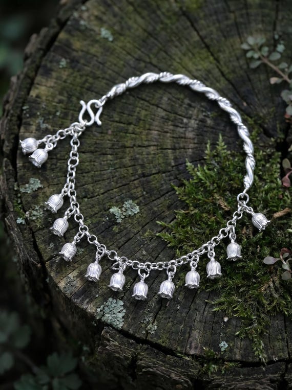 Fine Silver Lily of Valley Bangle, Tassel Pendant, Woodland Inspired Jewelry