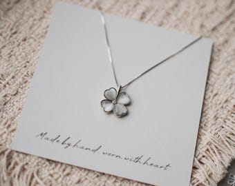 Four Leaf Clover Necklace: S925 Sterling Silver Cat's Eye Pendant, Lucky Charm Jewelry