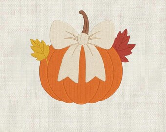 Pumpkin with Bow Embroidery Design, Fall Machine Stitch File, Autumn Stitch Embroidery Design, Machine Embroidery Design, 5 sizes