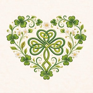 Keltisk Shamrock Heart Broderifil, St Patrick Knut Klöver Maskindesign, Omedelbar Nedladdning Dst Pesx Irländsk Holiday Maskinbroderi