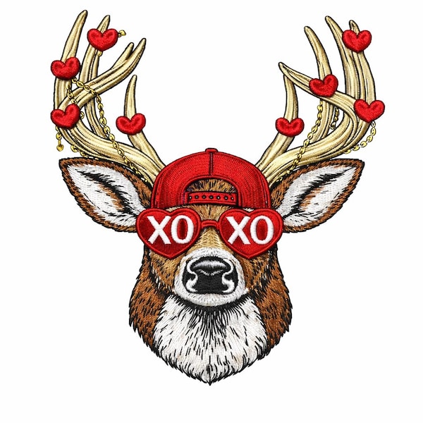 Valentine Buck Embroidery Design, Boys Valentines Embroidery File, Valentine Camo, Retro Valentines Hunting,Valentine Design For Deer Hunter
