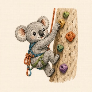 Cute Koala Rock Climbing Embroidery Design, Climbing Koala Machine Embroidery File, Adventure Woodland Animal Pattern, Digital Download