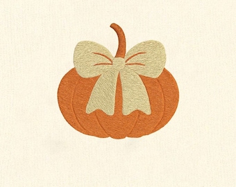 Pumpkin with Bow Embroidery Design,  Fall Machine Stitch File,Digital Download, 5 Size,  Autumn Machine Embroidery Pattern