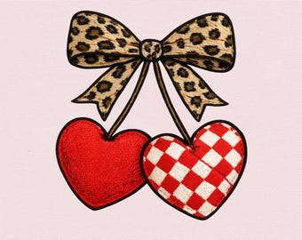 Borduurbestand luipaard coquette strik, Valentijnsdag borduurwerk, kersenontwerp, Galentine's borduurbestand, DST PES-borduurpatronen