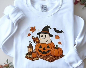 Halloween Ghost Embroidery Design, Cute Pumpkin Witch Machine Embroidery File, Spooky Fall Embroidery Pattern, Instant Download, 5 Size
