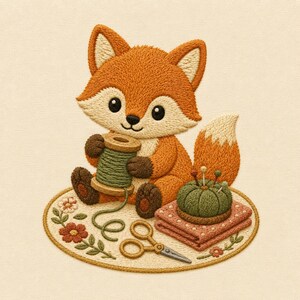 Fox Sewing Embroidery Design, Cute Woodland Fox with Thread and Pincushion, Craft Machine Embroidery File