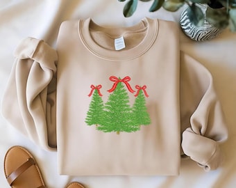 Christmas Tree embroidery design, Coquette Bow embroidery machine file, Christmas Gift Idea, Instant Download, 5 Size