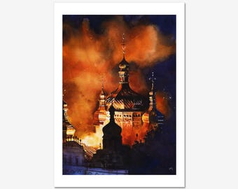 Kyiv-Pechersk Lavra Watercolor Art Print by Anna Mamotiuk, Lustre Paper Poster 11x14 A4