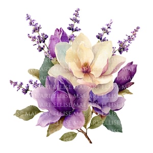15 Purple Flower Bouquet Transparent Clipart: Flowers Floral PNGs (Digital Download)